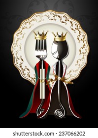 Vector of Spoon and Fork in King and Queen Cloth on Luxury Plate