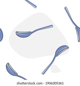  Vector spoon icon cartoon style on seamless pattern on a white background.
