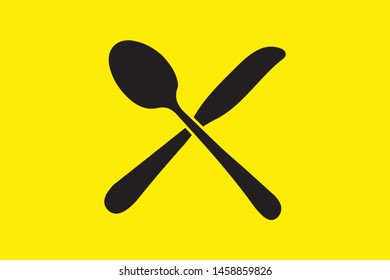 Vector spoon and knife icon design element illustration on yellow background