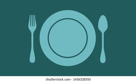 vector spoon, plate and fork design element illustration on blue background