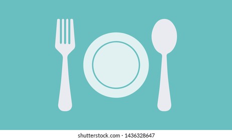 vector spoon, plate and fork design element illustration on blue background