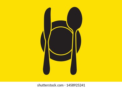 Vector spoon, plate and knife icon design element illustration on yellow background
