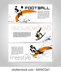 Vector sport advertising template with hand drawn athletes silhouettes. Ink drawing. Sport icons. Leaflet, poster, placard, card design sample. Good for logo and print.