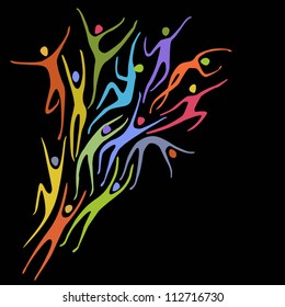 Vector sport background with silhouettes of person and text box. Simple abstract illustration with color figures of peoples in motion. Concept of freedom, competition, activity for print and web