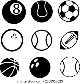 vector sport ball icon set illustration on white background...eps