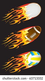 Vector sport balls in fire 02