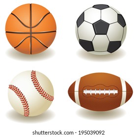 Vector Sport Balls Football, Soccer, Basketball, Baseball