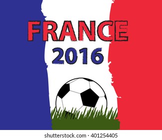 Vector sport banner elements with soccer ball, grass and flag for your design. Blue, white and red colors and signature France 2016