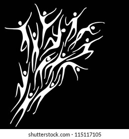 Vector sport black background with white silhouettes of person and text box. Abstract illustration with stylized figures of peoples in motion. Concept of freedom, competition, activity for print, web