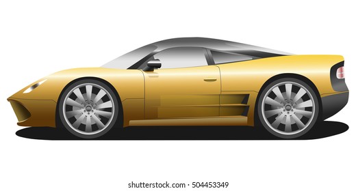 Vehículo deportivo vector. Icono plano del automóvil deportivo. Automóvil amarillo moderno. Símbolo de velocidad. Diseño plano. Ilustración aislada en fondo blanco