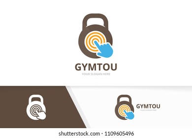 Vector sport and click logo combination. Gym and cursor symbol or icon. Unique fitness and digital logotype design template.