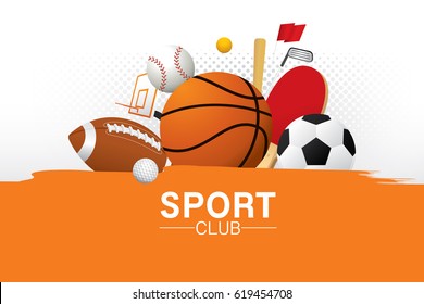 Vector sport club with sports ball and equipment.