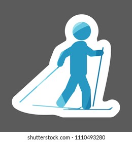 Vector sport colored sticker icon. Athlete on skis. Skier icon. Layers grouped for easy editing illustration.  For your design.