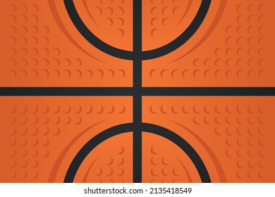 Vector sport colorful rectangular background of orange basketball ball with dots texture and black lines.