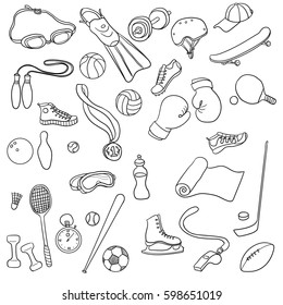 vector sport doodle set, isolated hand drawn design elements