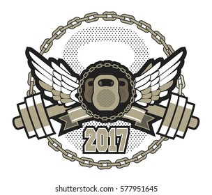 vector sport emblem for the gym  competition with wings in chains isolated on white background