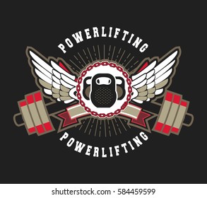 vector sport emblem for the gym competition with wings in chains on a black background