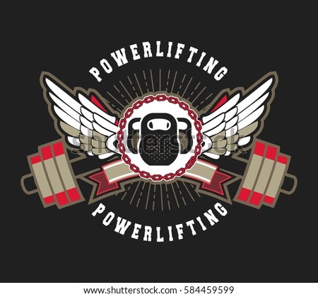 vector sport emblem for the gym competition with wings in chains on a black background