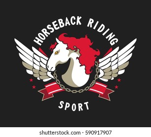 vector sport emblem for team titles at competitions winged horse on a black background