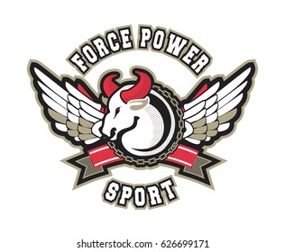 vector sport emblem winged bull isolated on white background team text title