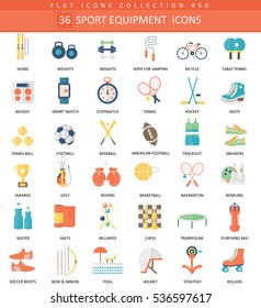 Vector Sport equipment color flat icon set. Elegant style design Sport equipment web icon