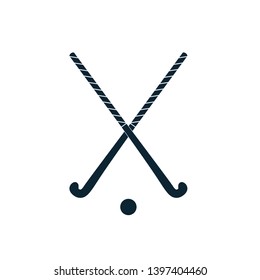 Vector sport field hockey logo template. Two black hockey stick and a ball isolated on white background. Design for school and college team logotype, events, game, cup, championship souvenirs, goods