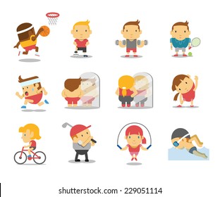 Vector sport and fitness infographics. Color flat icon set