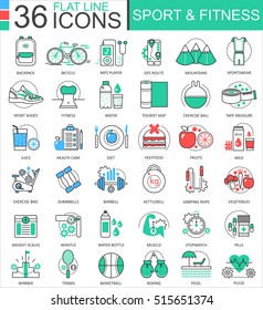 Vector Sport and Fitness modern color flat line outline icons for apps and web design