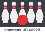 Vector Sport Game Bowling Pins and Ball. Red Bowling Ball Illustration.