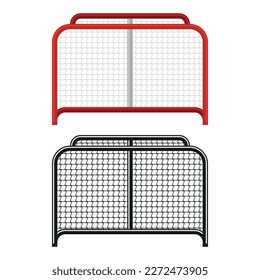 Vector sport icon colored and black ice hockey goal with net on white background.