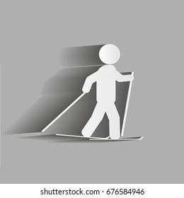 Vector sport icon. skier icon on white background. Vector  illustration with shadow design