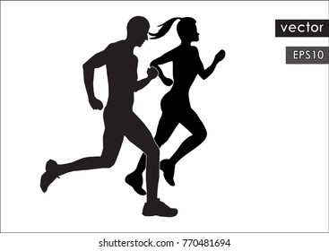 Vector sport illustration. Runners silhouette.
