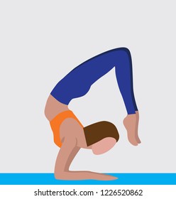 Vector sport illustration of a young flexible pretty woman at yoga class. Yoga pose. Meditation