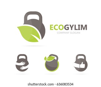 Vector of sport and leaf logo combination. Gym and eco symbol or icon. Unique organic fitness and workout logotype design template.