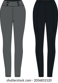 Vector sport leggings fashion CAD, woman lounge or yoga leggings with high waist technical drawing, legging fashion flat with print detail, sketch, template