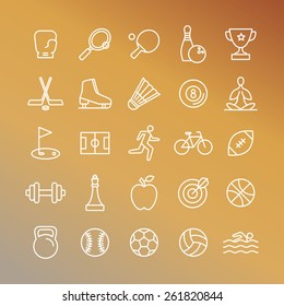 Vector sport linear icons - set of signs and symbols related to team games and healthy lifestyle