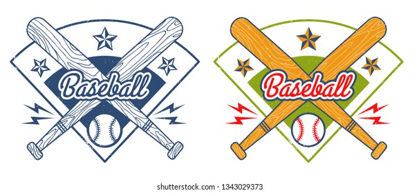 Vector sport logo for baseball with bats and ball. Vintage vector emblem for baseball.