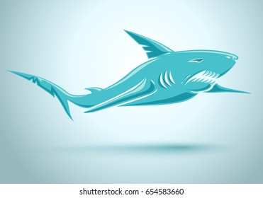 Vector sport logo with blue shark. Vector blue shark.