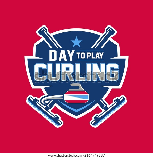 Vector sport logo curling with curling stone and\
cross curling broom\
concept