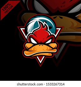 Vector sport logo, duck head illustration and bowling on the shield background. Logo for sport club or team. Vector illustration	