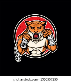 Vector sport logo for fighting club with angry muscular tiger character