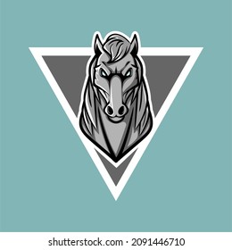 vector sport logo, horse mascot illustration, front view with lightning-like hair on an inverted triangle