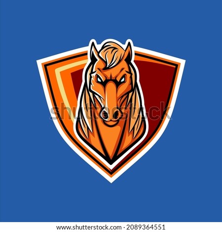 vector sport logo illustration horse mascot strong front view on shield