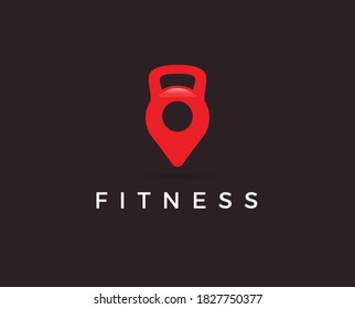 Vector sport and map pointer logo combination. Gym and gps locator symbol or icon. Unique fitness and pin logotype design template.