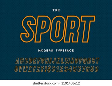 Vector sport modern typeface sans serif style. Alphabet trendy typography for party poster, printing on fabric, t shirt, promotion, decoration, stamp, label, special offer. Cool font. 10 eps