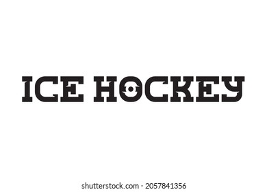 Vector sport monochrome typographic ice hockey logo or lettering on white background. 
