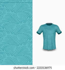 Vector sport pattern design template for T-shirt front and back view mockup. Blue water color gradient abstract grunge texture background illustration.