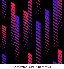 Vector sport pattern. Geometric seamless texture with abstract vertical fading lines, halftone stripes, tracks. Extreme sportive style, urban art. Trendy background in bright neon colors, pink, purple