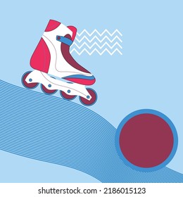 vector sport poster with roller skate. side view of a roller with four wheels in a row.