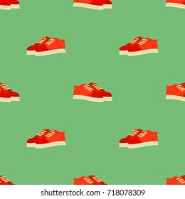 Vector Sport Red Shoes Seamless Pattern Isolated on Green Pattern